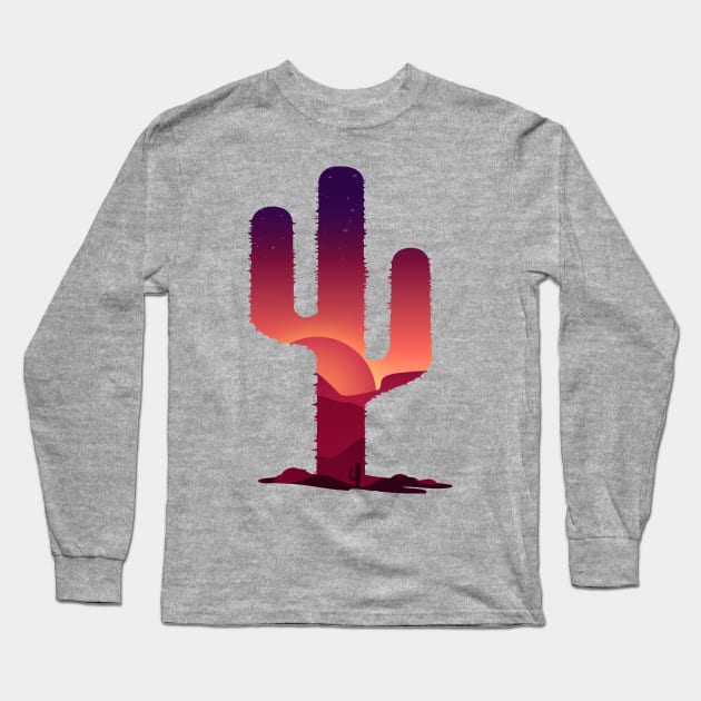 Desert Sunset Cactus Long Sleeve T-Shirt by Lupa1214